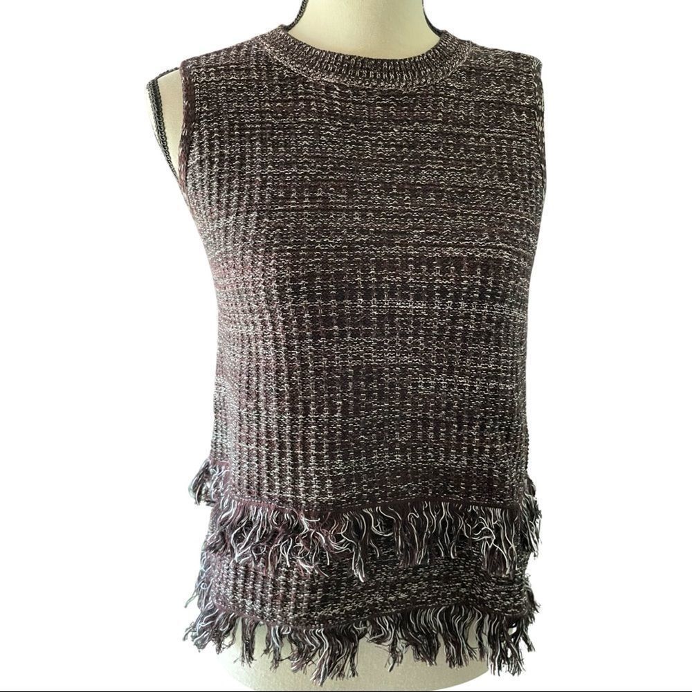 Who What Wear Black White Fringe Sleeveless Cadual Top S